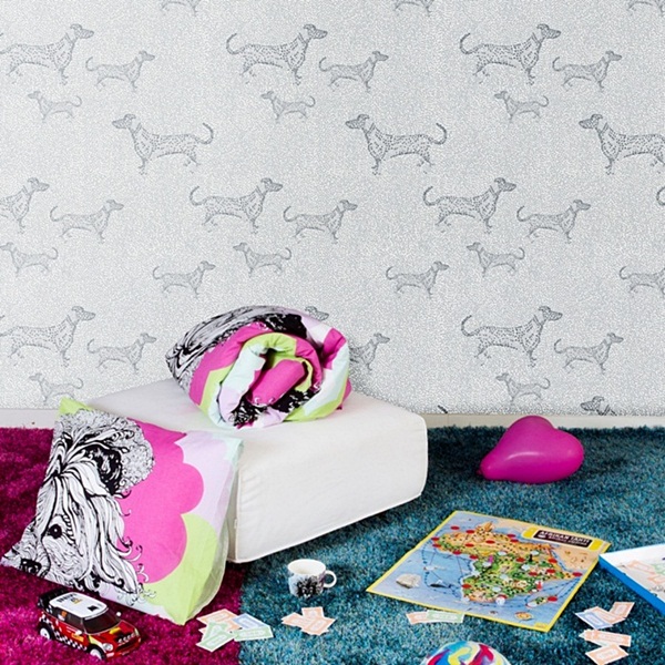 Interior decorado con Papel Pintado Vallila Sarastus 5142-1