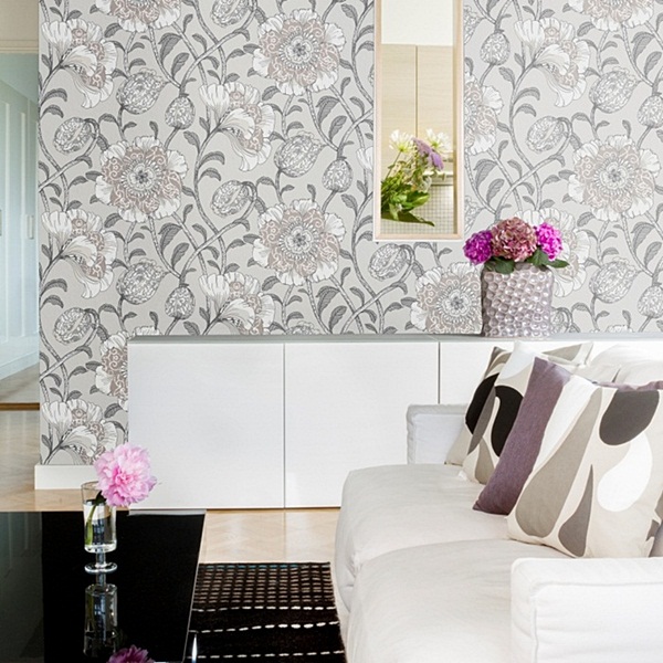 Interior decorado con Papel Pintado Vallila Sarastus 5138-1