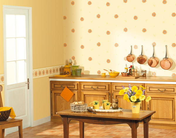 Interior decorado con Papel Pintado Cavaillon CAV_6493_20_30 y Cenefa Cavaillon CAV_6494_20_36